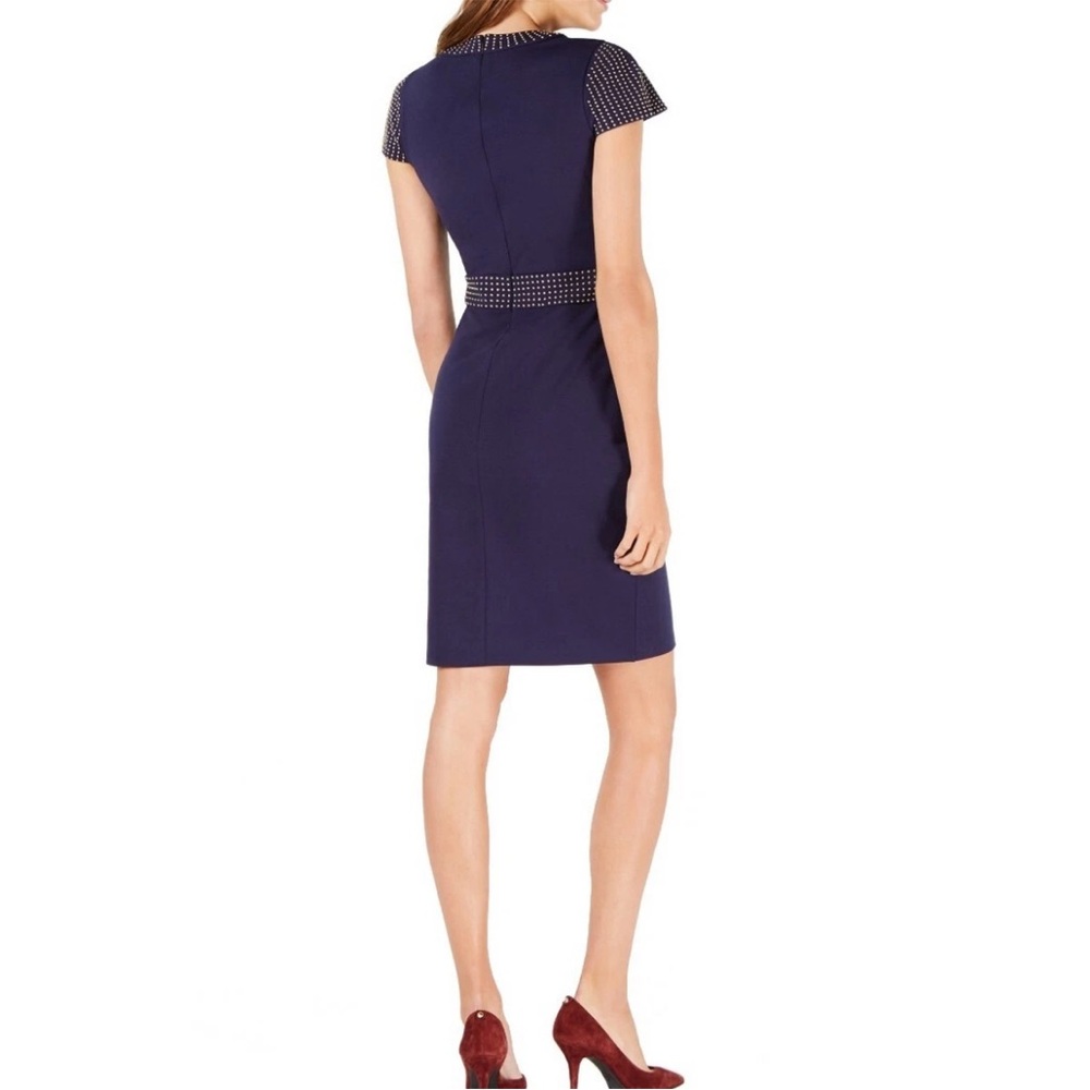 MICHAEL Michael Kors Studded Midi Sheath Dress Stretch Navy Blue Size XS - Picture 6 of 9